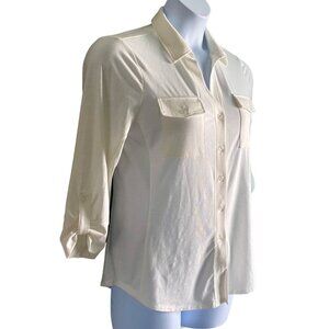 Kiss & Fly White Button-Up Shirt Roll-Tab Sleeves Women's Medium